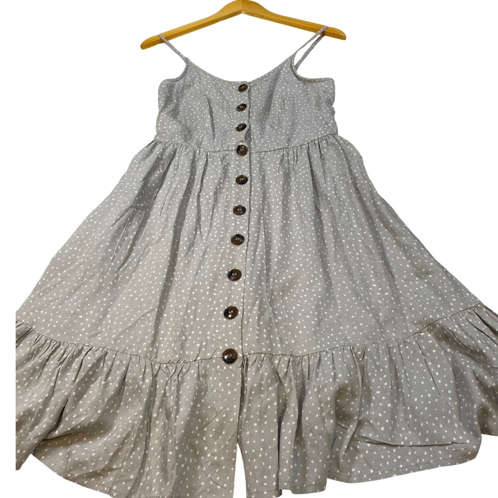 Japna Womens XS Grey Polka Dot Button Front Tiered Ruffle Rayon Mini Sun Dress